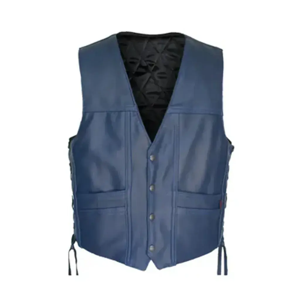 Leather Vest Navy Blue