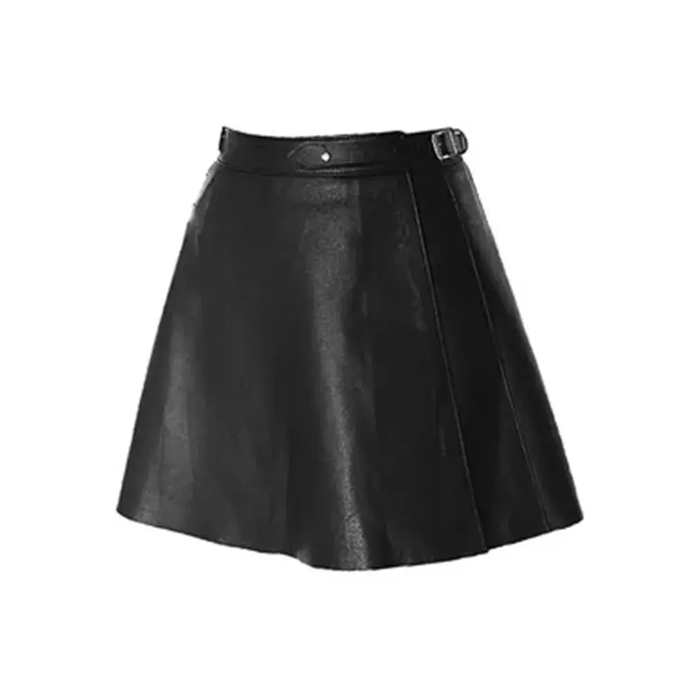 Leather Skirt Shine Black