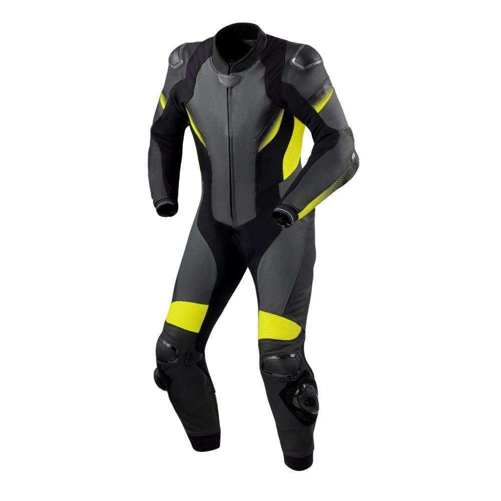 Leather Motorcycle Racing Suit Black & Yellow