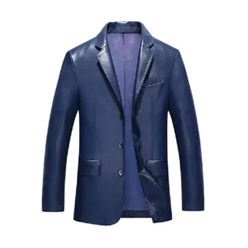 Leather Coat Navy Blue