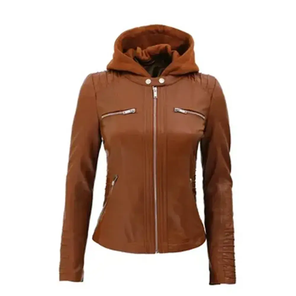 Leather Hoodie Brown